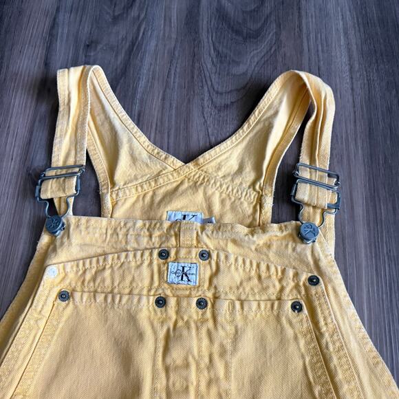 Vintage Calvin Klein Bib Overalls Shorts Women's Size M Yellow 1990s - Picture 2 of 8